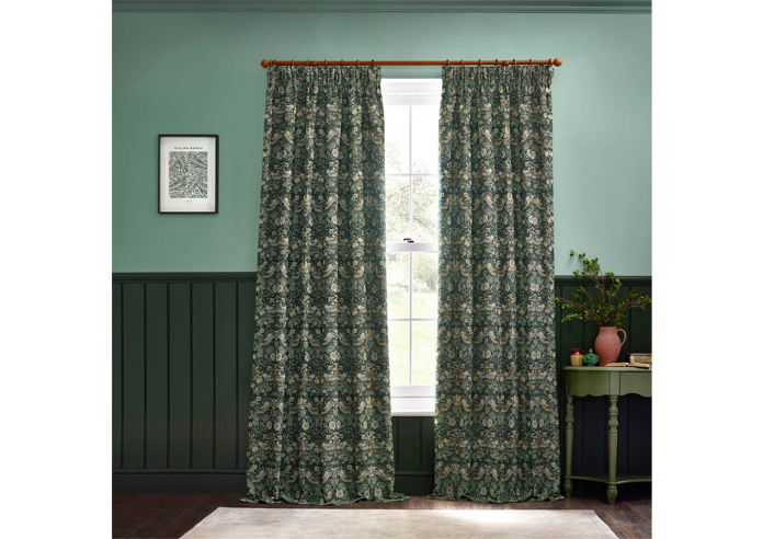 Strawberry Thief Jacquard Pencil Pleat, Forest Green - Ready Made Curtains - Image 7